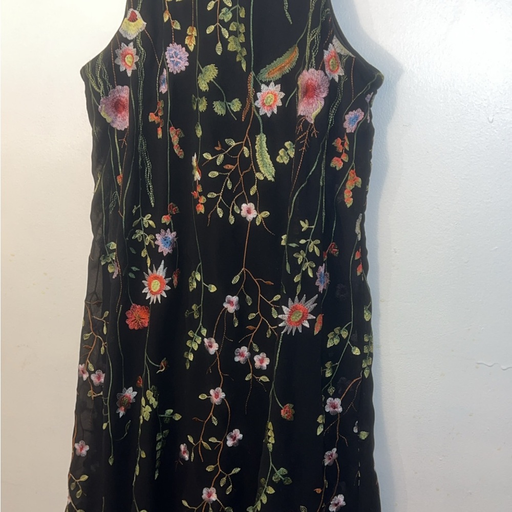 Calvin Klein Black Dress with Colorful Floral Embroidery